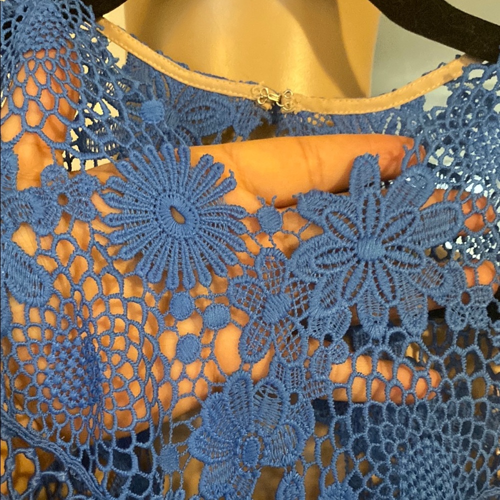Saylor Blue Ruffled Tiered Mini Dress with high Neckline - Picture 5 of 12
